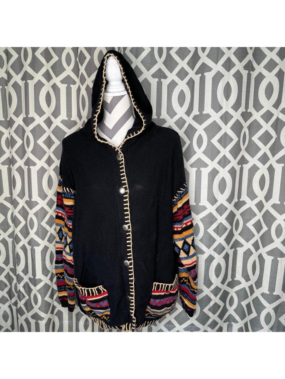 Bechamel black Aztec print cardigan with hood